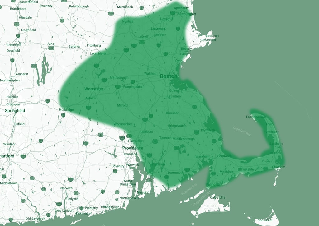 Premier Energy Solutions service area, covering Middleborough, Plymouth County, MA, and the surrounding area.